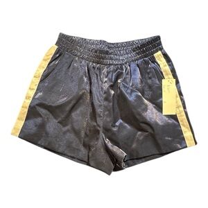Elegant High Waist Glossy Black and Gold Women's Shorts